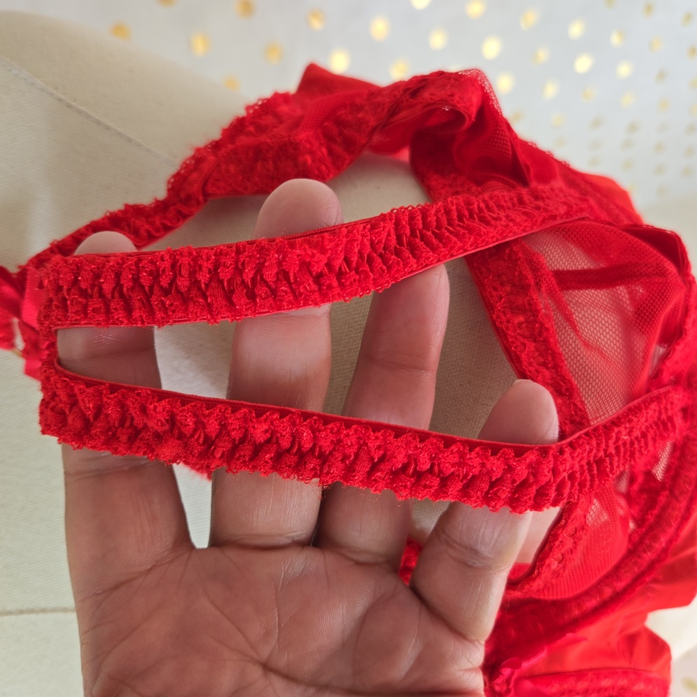 Savage x Fenty Red Lace Cage Demi Cup Bra Size 42DD - Picture 5 of 13